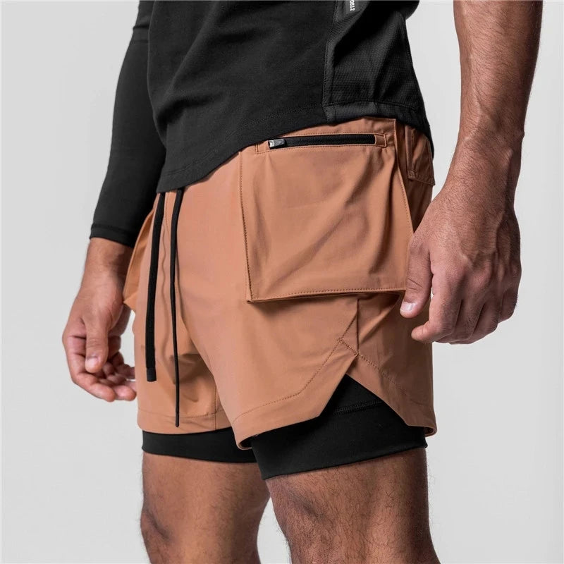 Short Masculino Duplo com Bolso Exposto